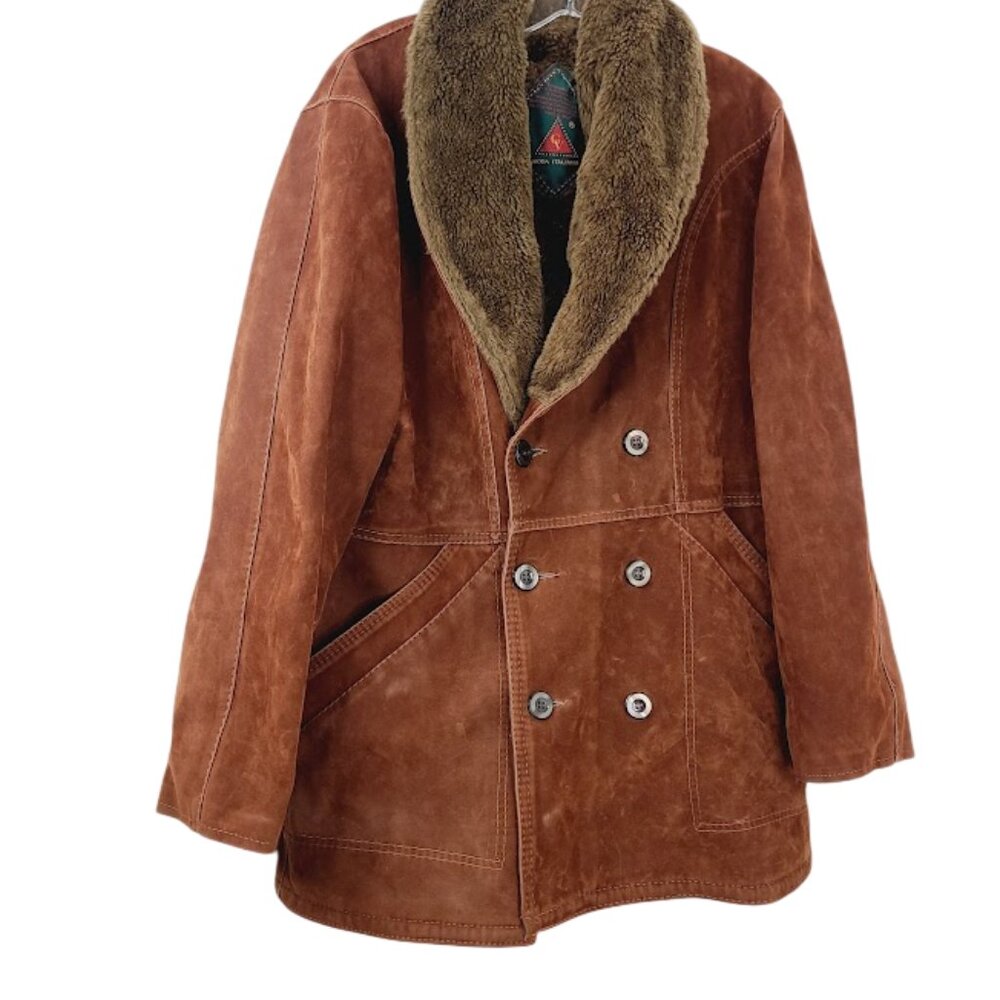 Moda Women's Brown Suede Faux Fur Long Sleeve Insulated Snow Trim‎ Jacket Size M